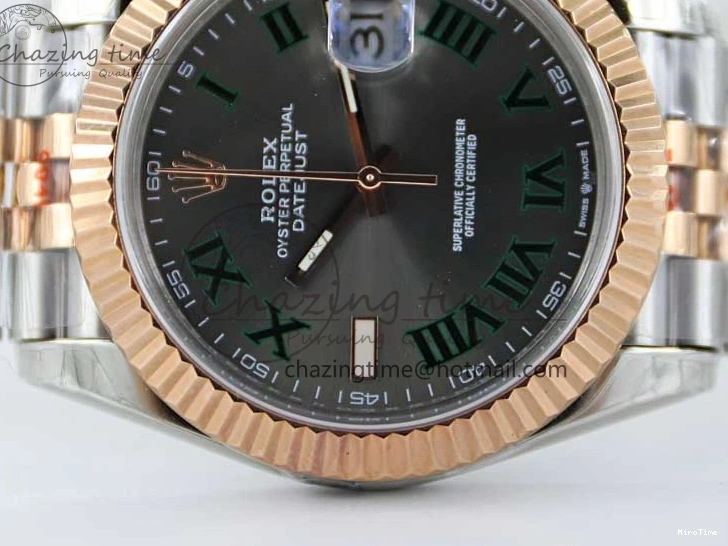 MiroTime 0310 Tailored DateJust 41 126331 SS RG TWF 1:1 Best Edition 904L Steel Gray Dial Green Roman on SS RG Jubilee Bracelet VR 2450